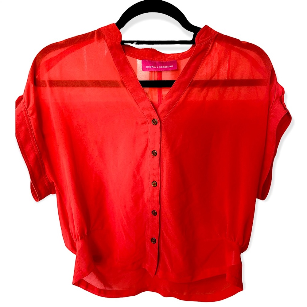 Coral orange sheer blouse for spring/summer
